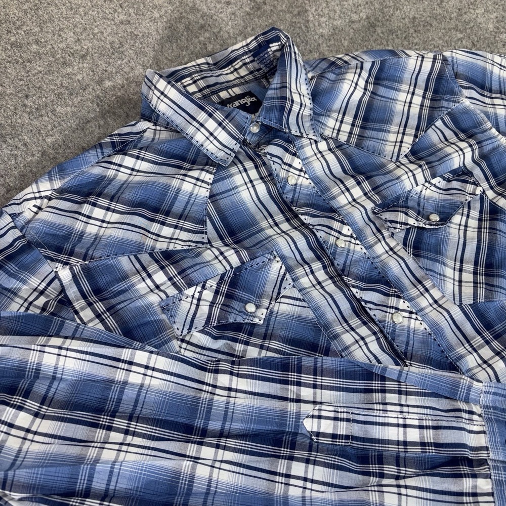 Wrangler Men's Shirt XL Blue Plaid Western Pearl Snap Long Sleeve Cowboy Country